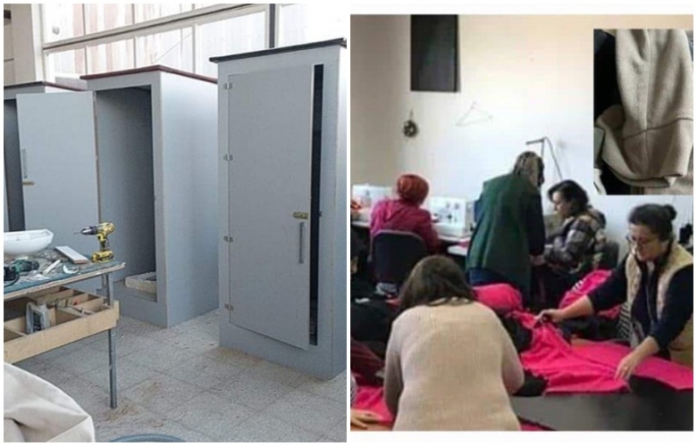 DEPREM BÖLGESİNDE İHTİYAÇ DUYULAN MOBİL TUVALET VE ŞAPKA, ELDİVEN VE AKTI ÜRETİMİ DEVAM EDİYOR