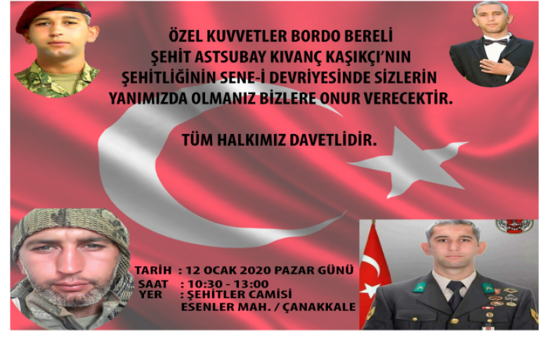 ŞEHİT ASTSUBAY KIVANÇ KAŞIKÇI YIL DÖNÜMÜNDE ANILACAK