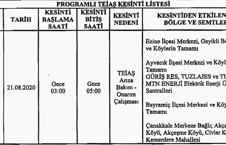 EZİNE' DE PLANLI ELEKTİRİK KESİNTİSİ